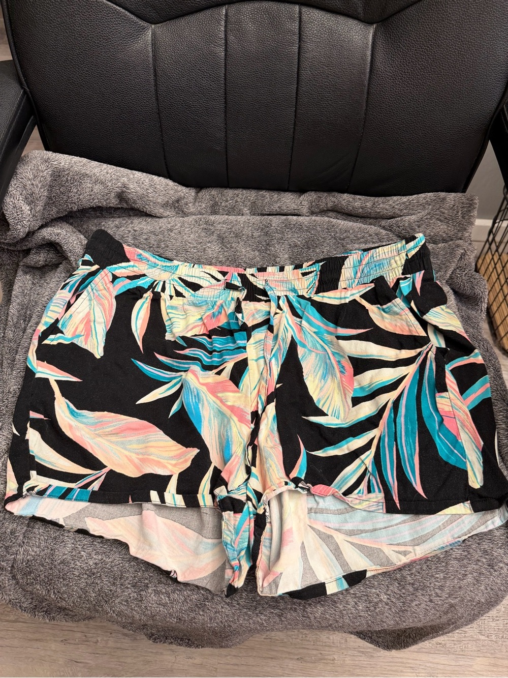 torrid Black Tropical Leaf Drawstring Shorts with Pastel Accents